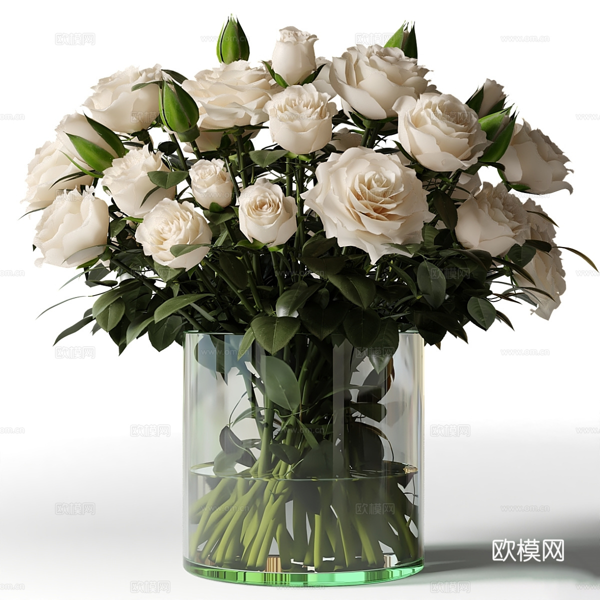 现代花瓶花艺 玫瑰花3d模型