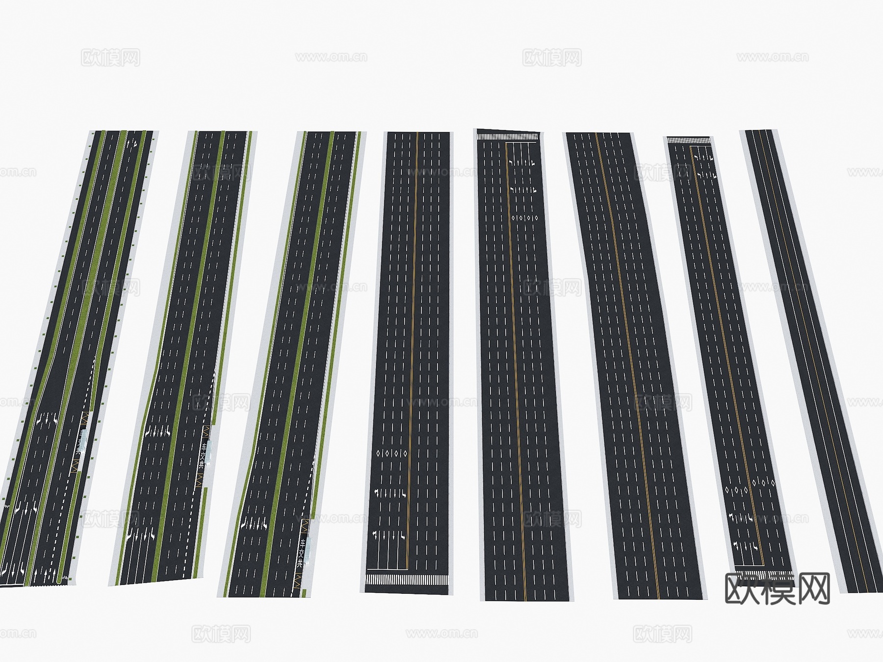 道路标准段 车道马路 现代道路 马路 其他地面 路口 车道马3d模型