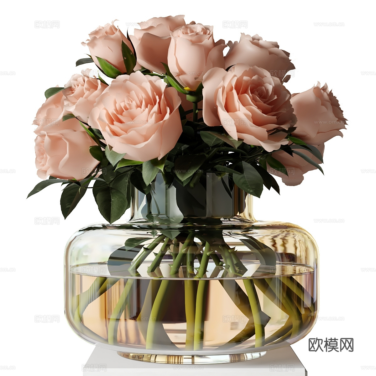 现代花瓶花艺 玫瑰花3d模型