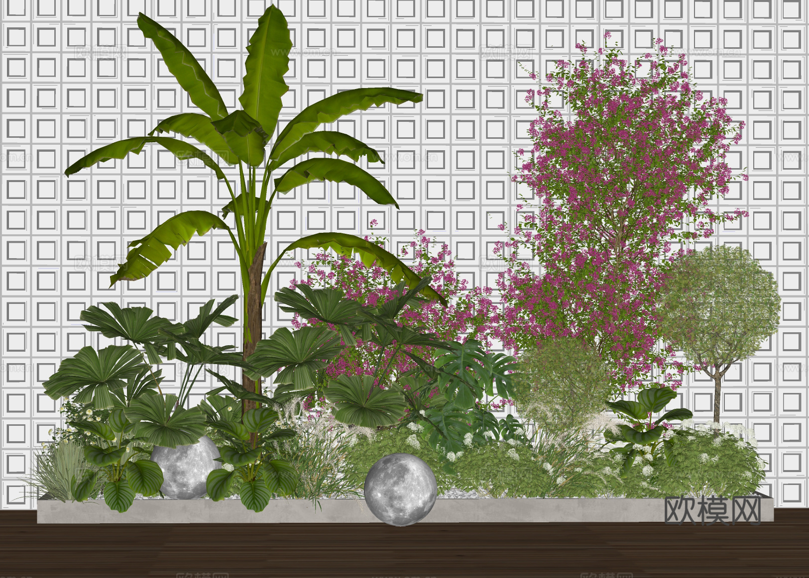 植物组合 绿植堆 植物花箱盆栽su模型