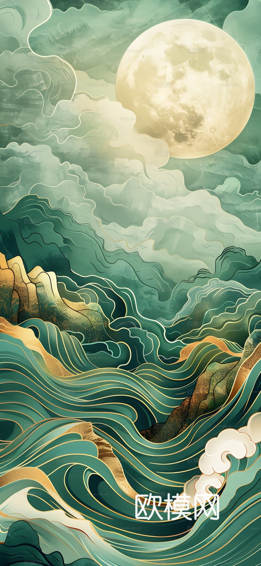 高清新款大美国风国潮元素中式美学壁画壁纸背景下载