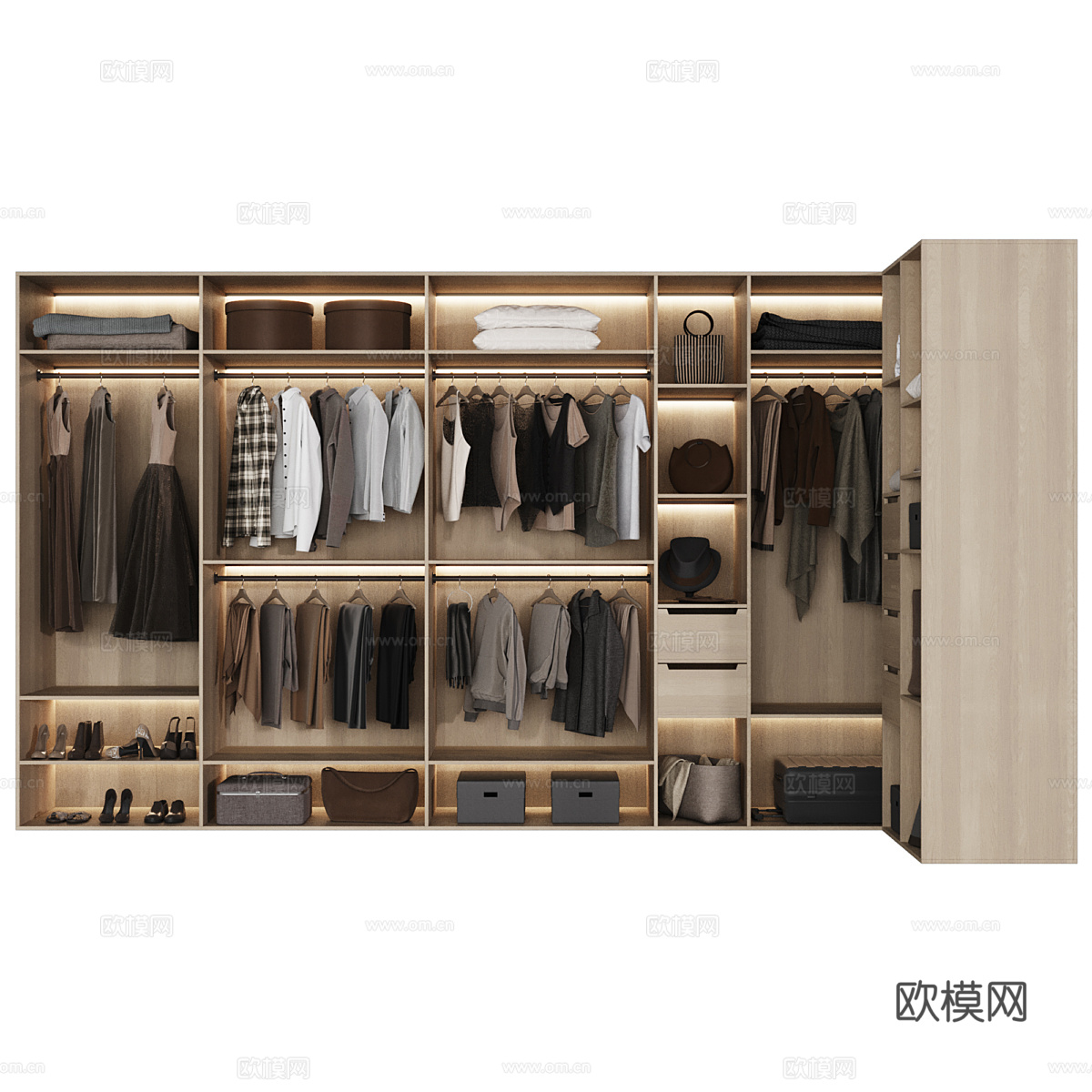 现代意式极简衣帽间开放衣柜3d模型