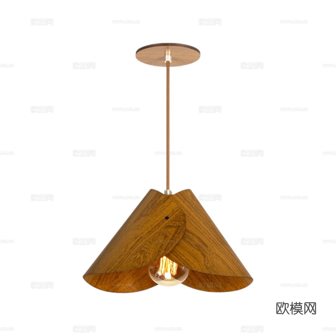 北欧餐厅吊灯 木纹色卧室吊灯 中古风日式吊灯 复古餐桌岛台吊su模型