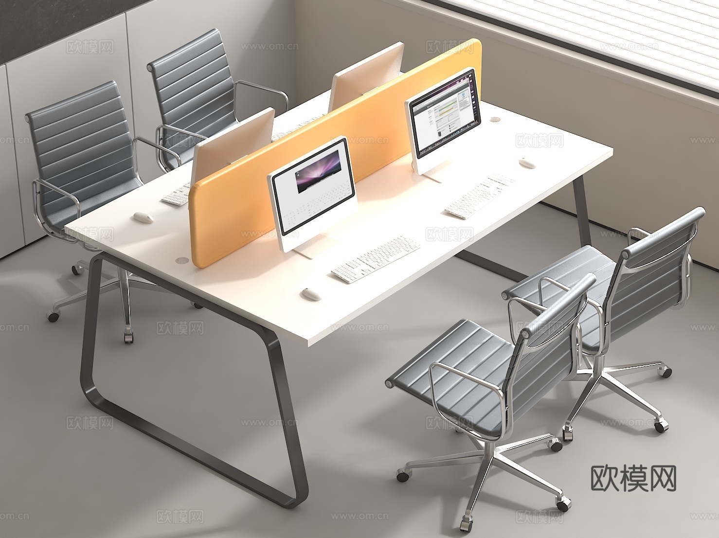 办公环境布置 电脑办公桌椅3d模型