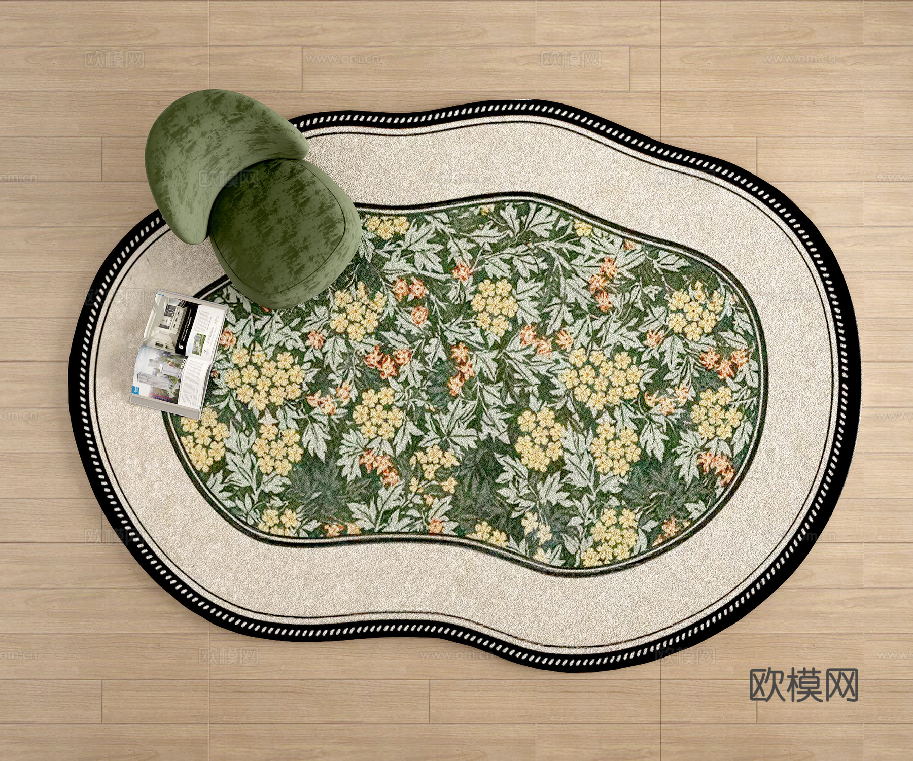 复古中古风不规则植物花纹异形地毯3d模型
