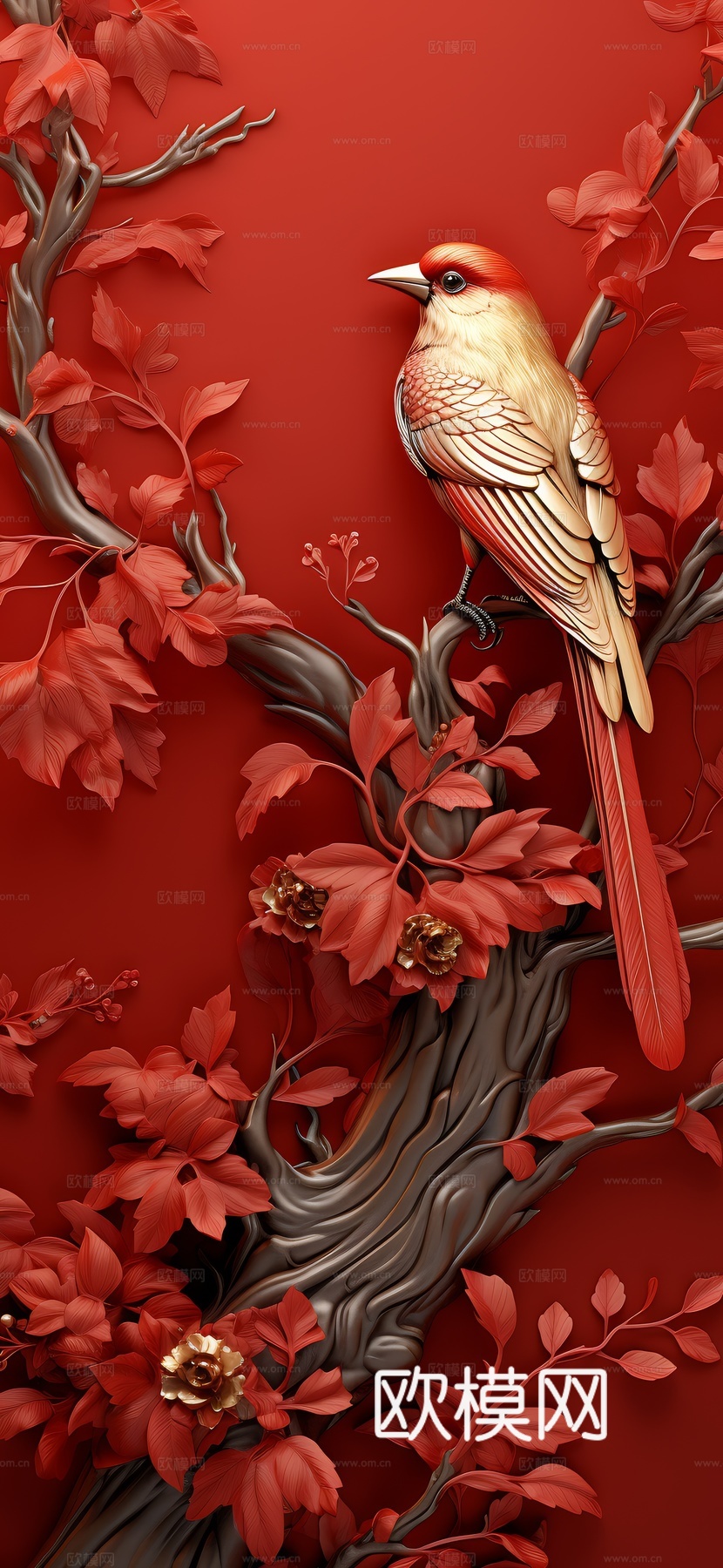 高清新款大美国风国潮元素中式美学壁画壁纸背景下载