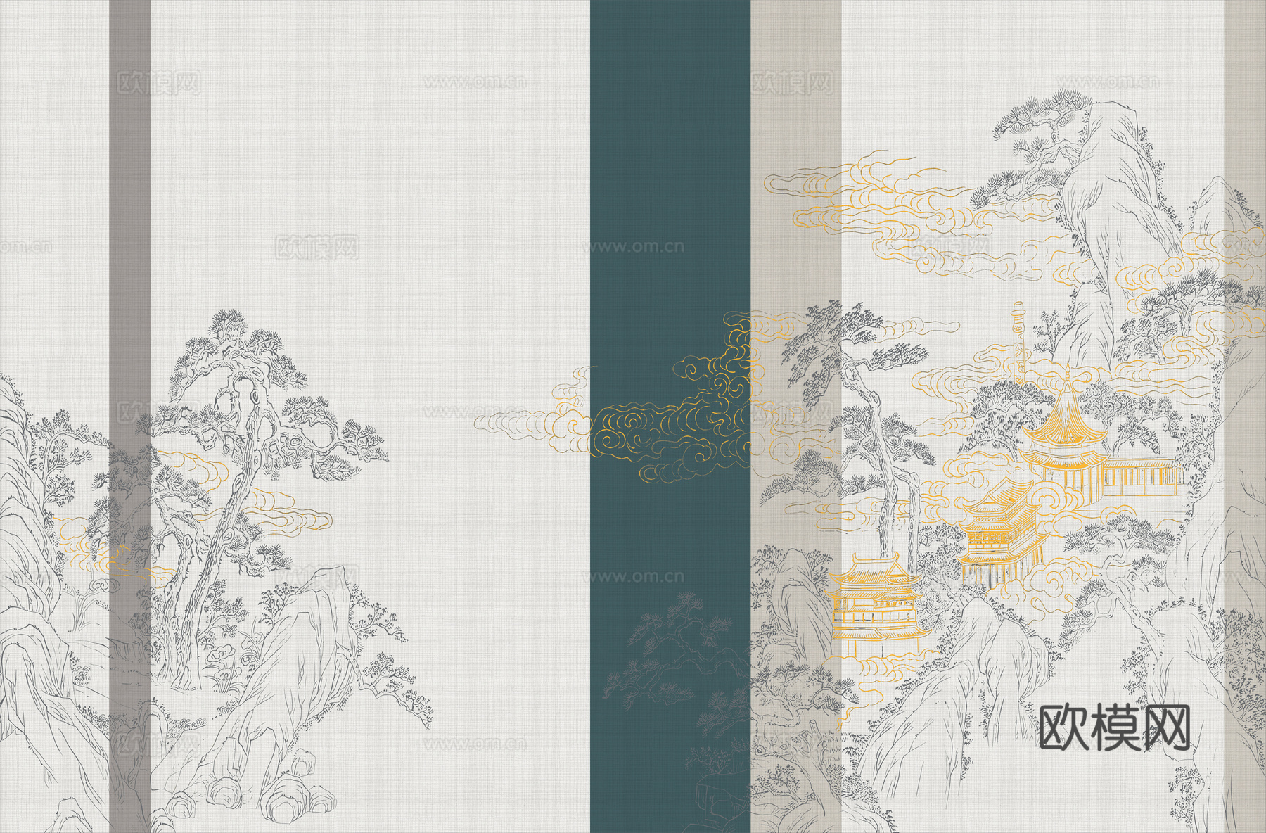 高清新中式楼阁线条肌理背景下载