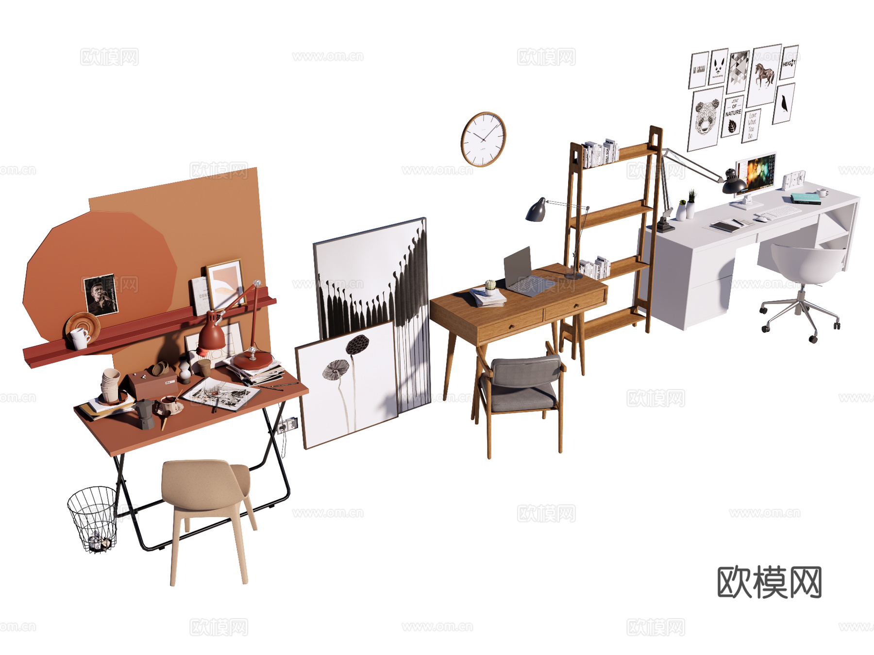 书桌椅 办公桌椅 电脑桌su模型