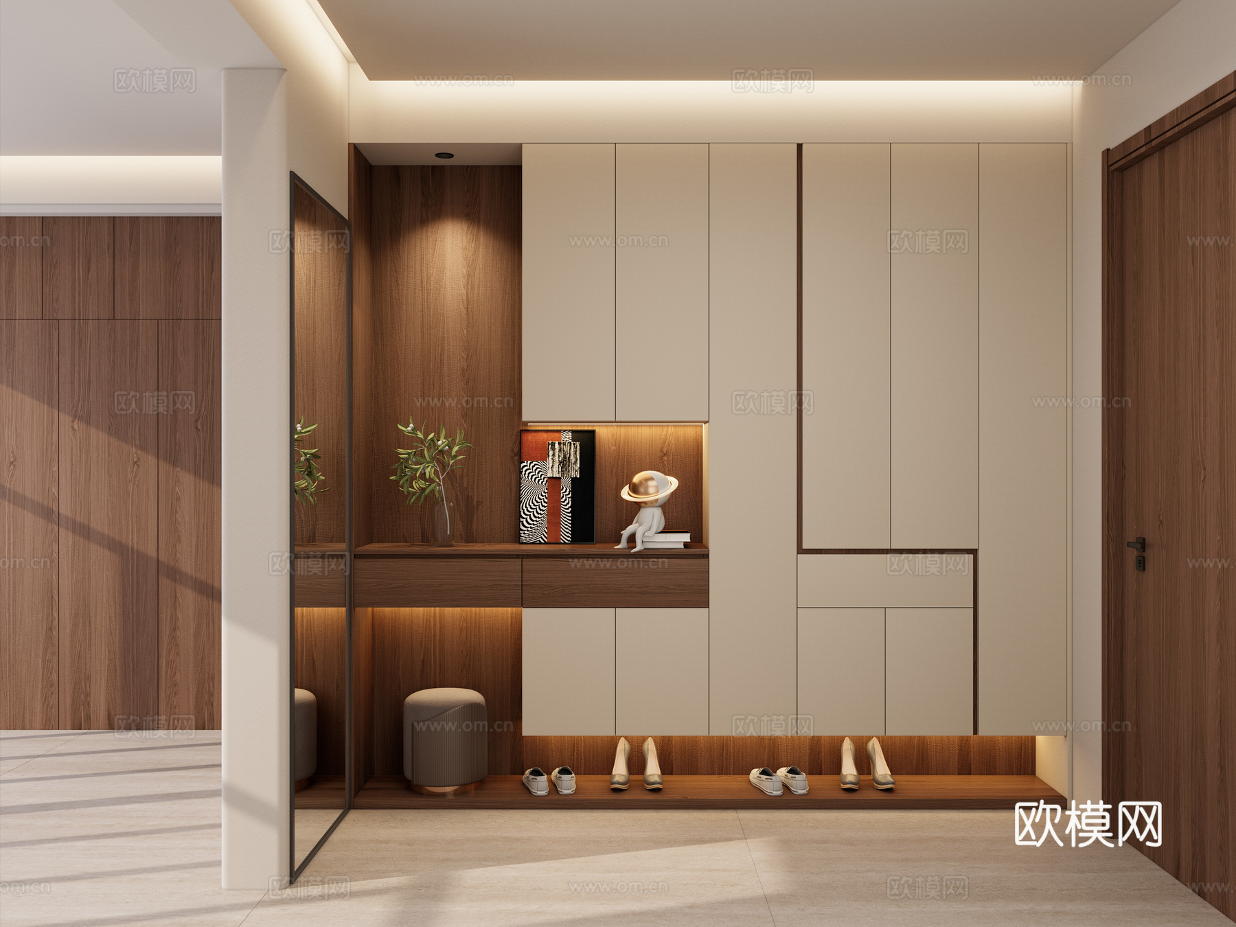 意式 中古风 几何造型 端景柜 鞋柜 悬浮柜 玄关3d模型