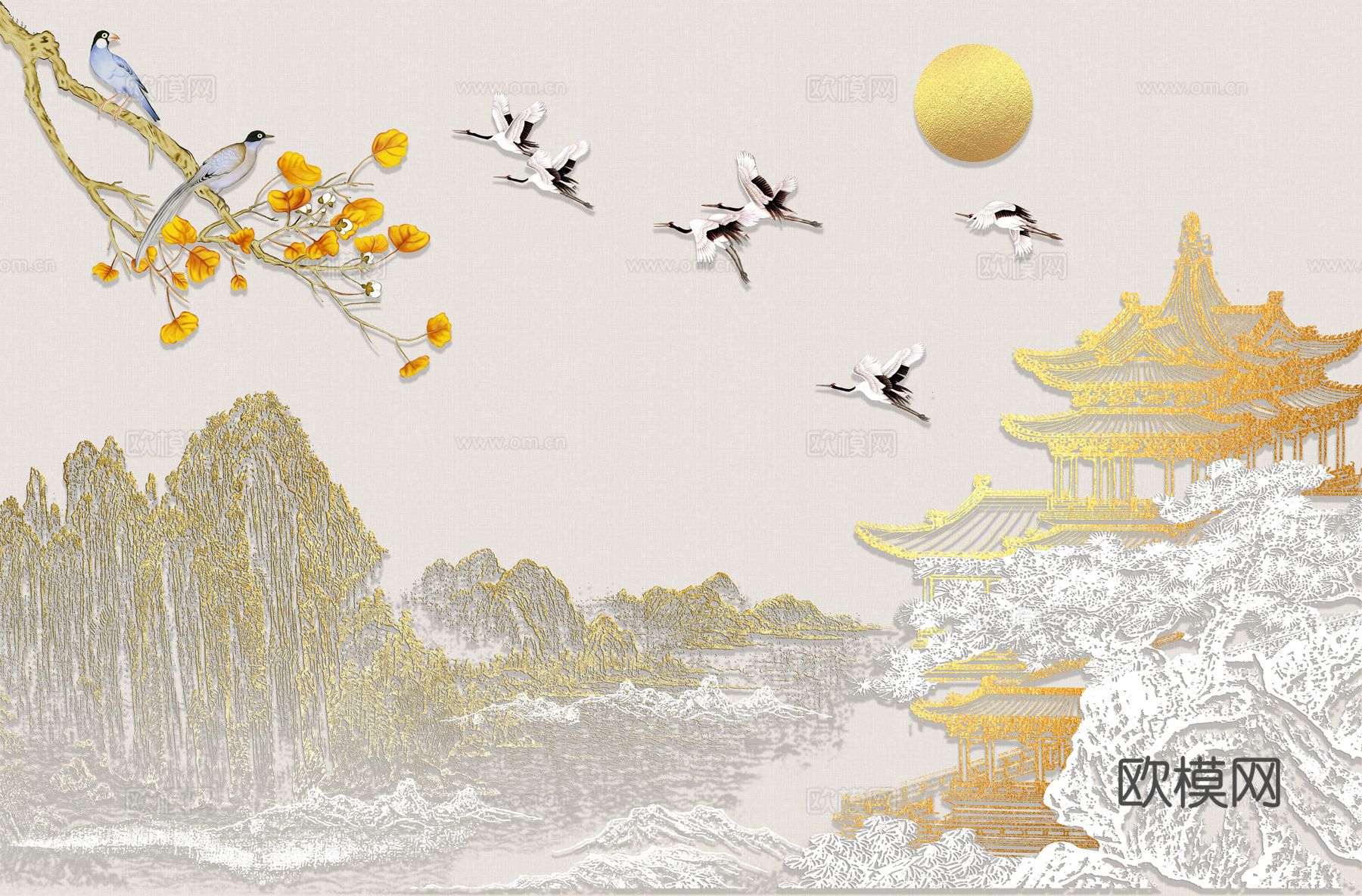 高清新中式楼阁线条肌理背景下载