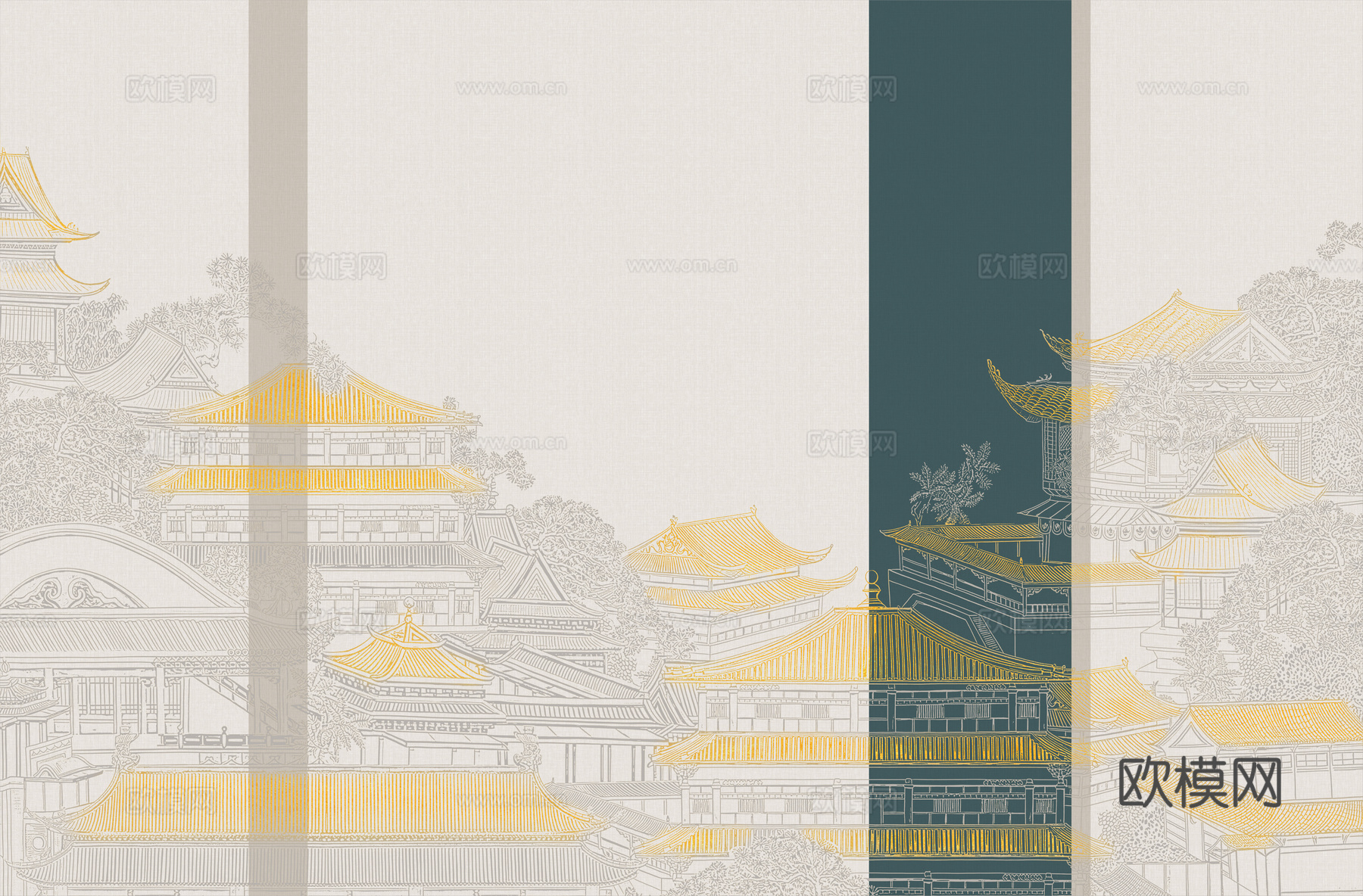 高清新中式楼阁线条肌理背景下载