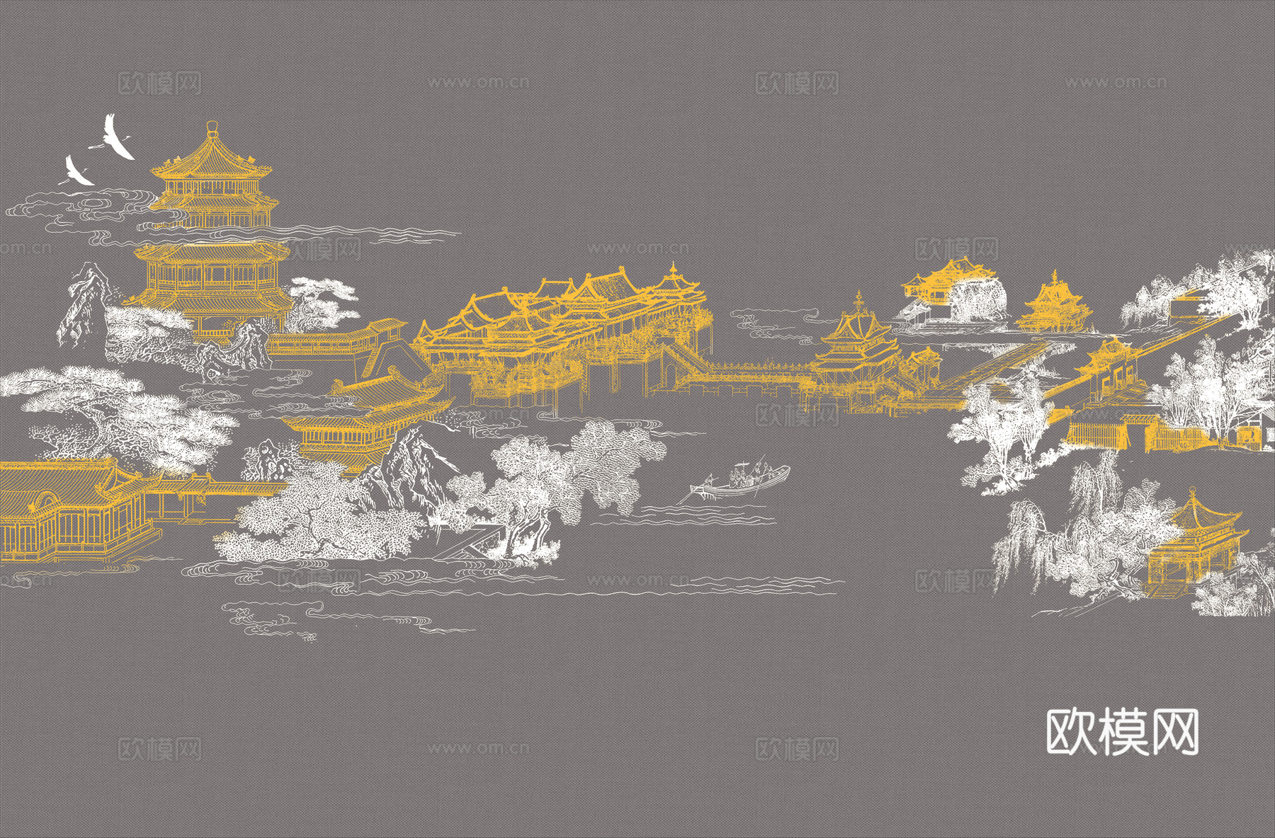 高清新中式楼阁线条肌理背景下载