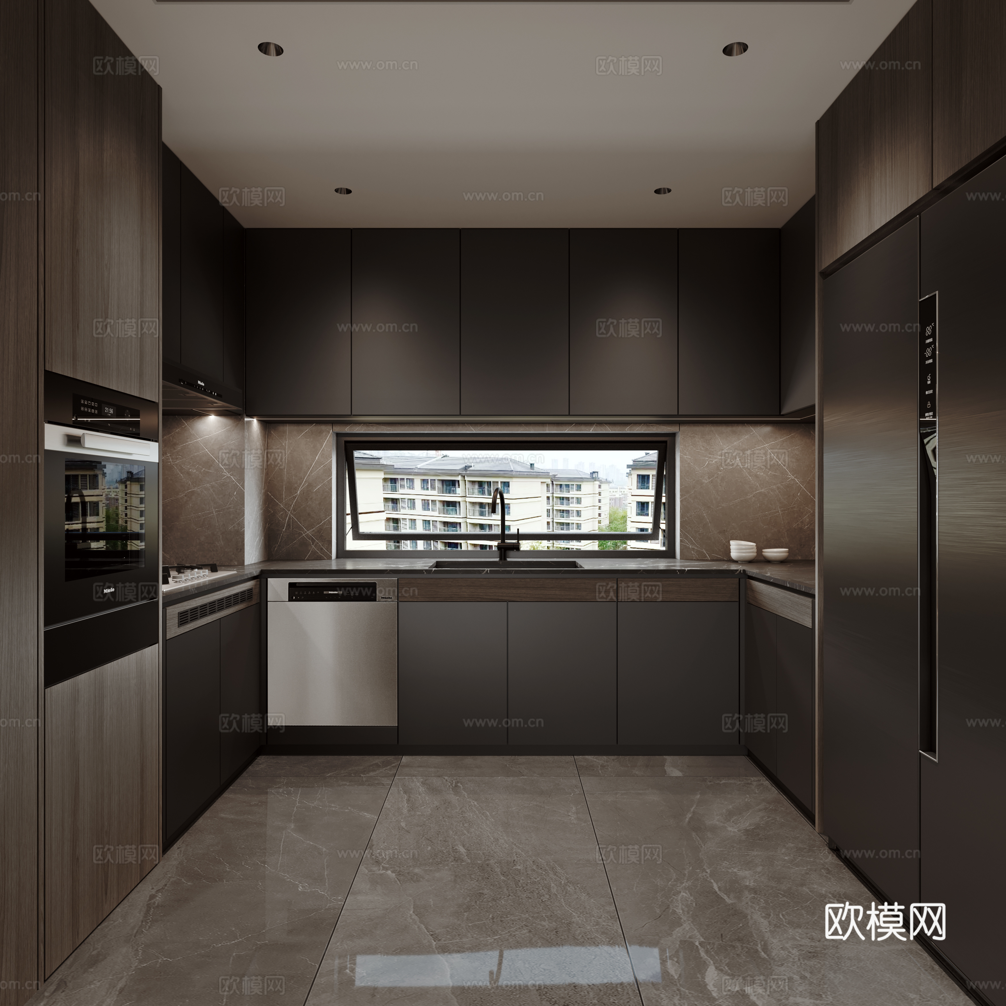 现代意式极简厨房3d模型