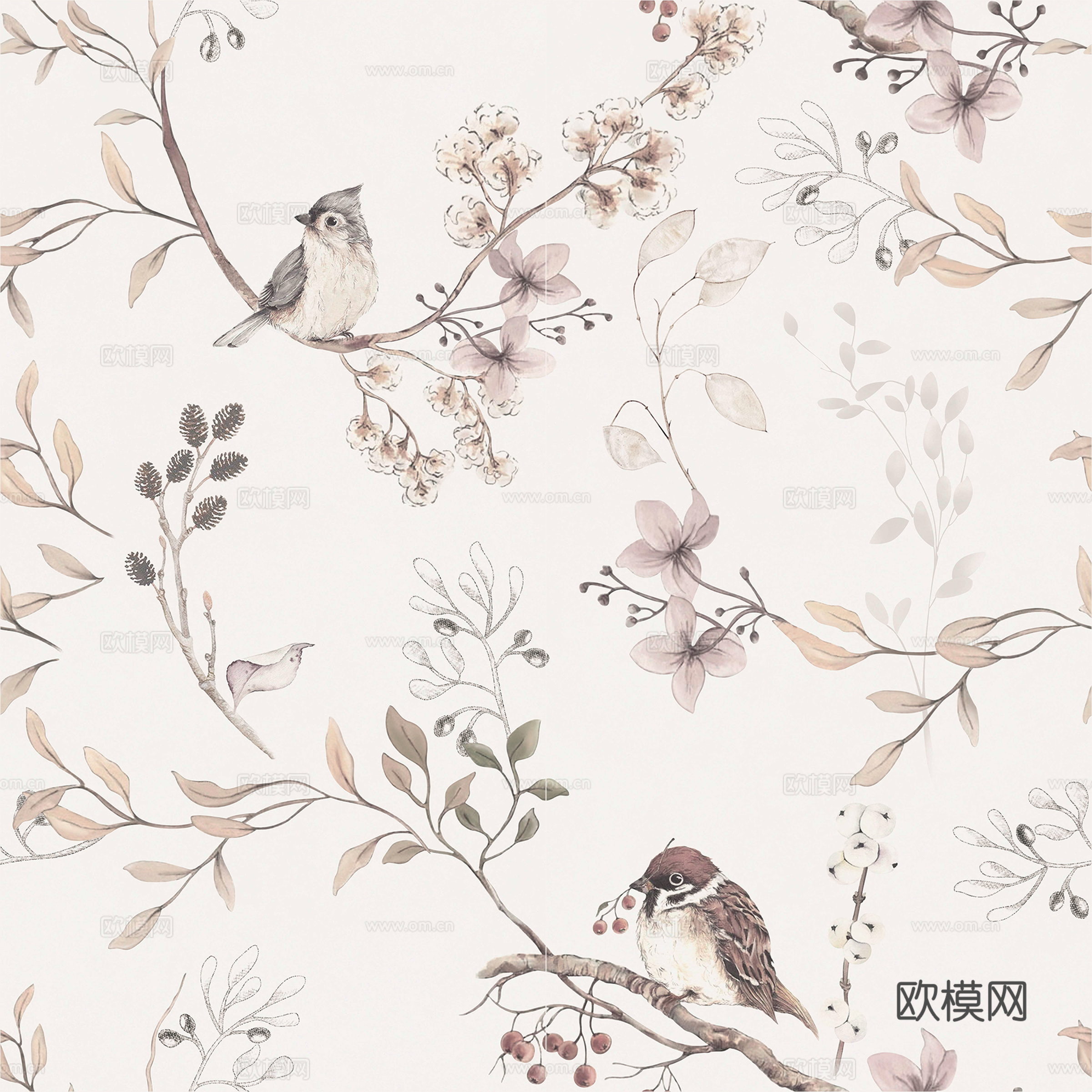 无缝中式花鸟花砖瓷砖贴图