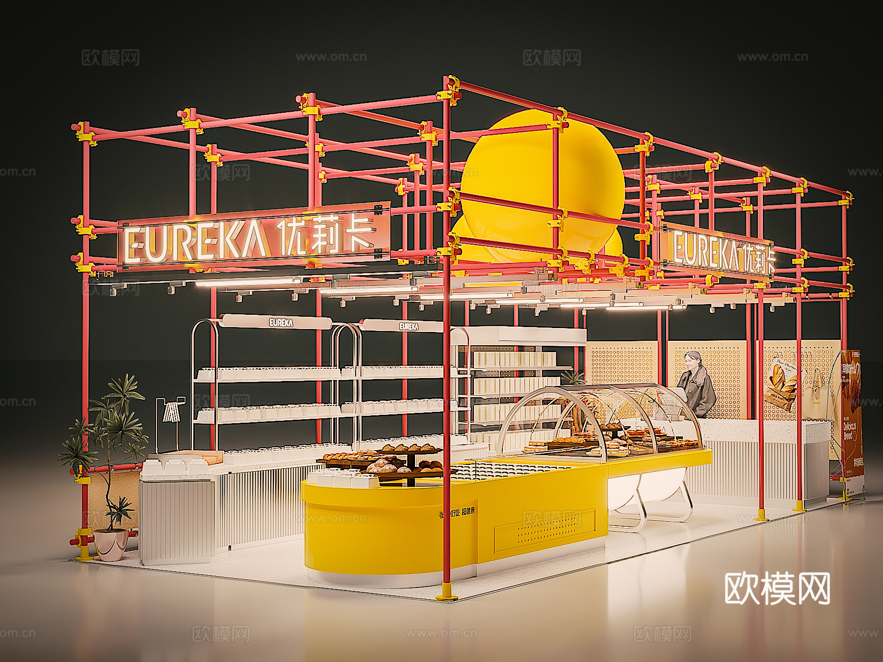 现代面包店 甜品店 咖啡厅 奶茶店 脚手架 快闪店3d模型