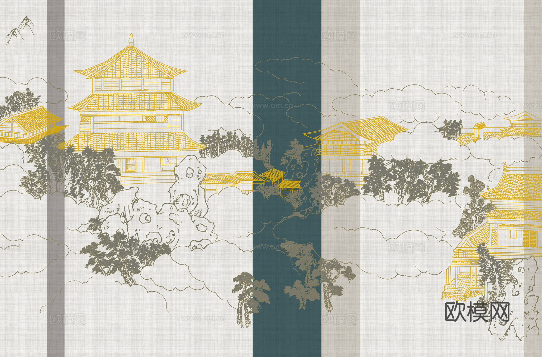 高清新中式楼阁线条肌理背景下载