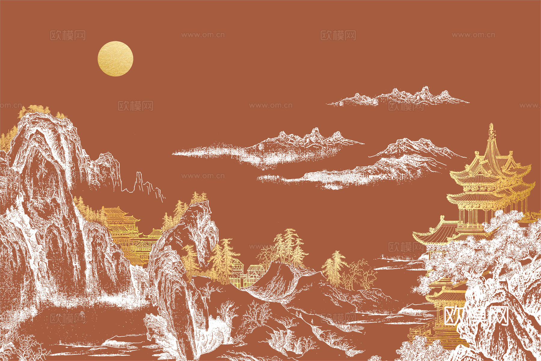 高清新中式楼阁线条肌理背景下载