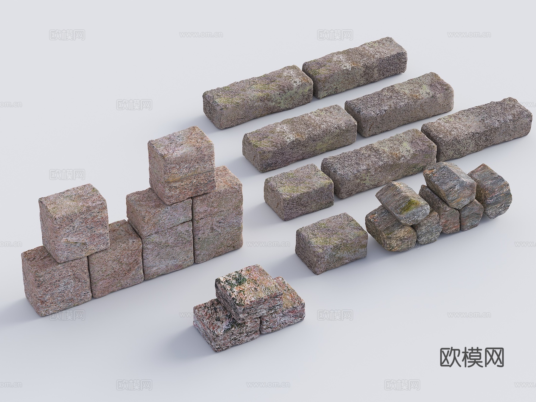 自然块石墙面 毛石墙面 石头 砌石 石块 立方体 石头组合3d模型
