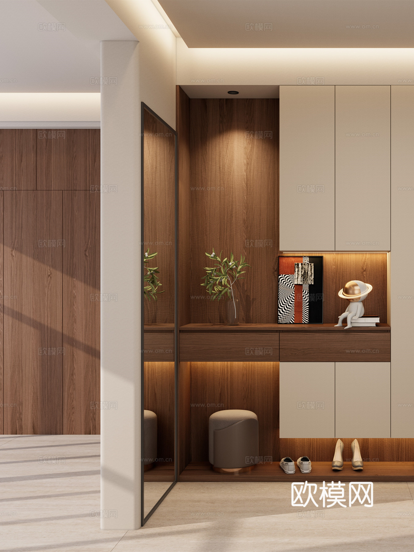 意式 中古风 几何造型 端景柜 鞋柜 悬浮柜 玄关3d模型