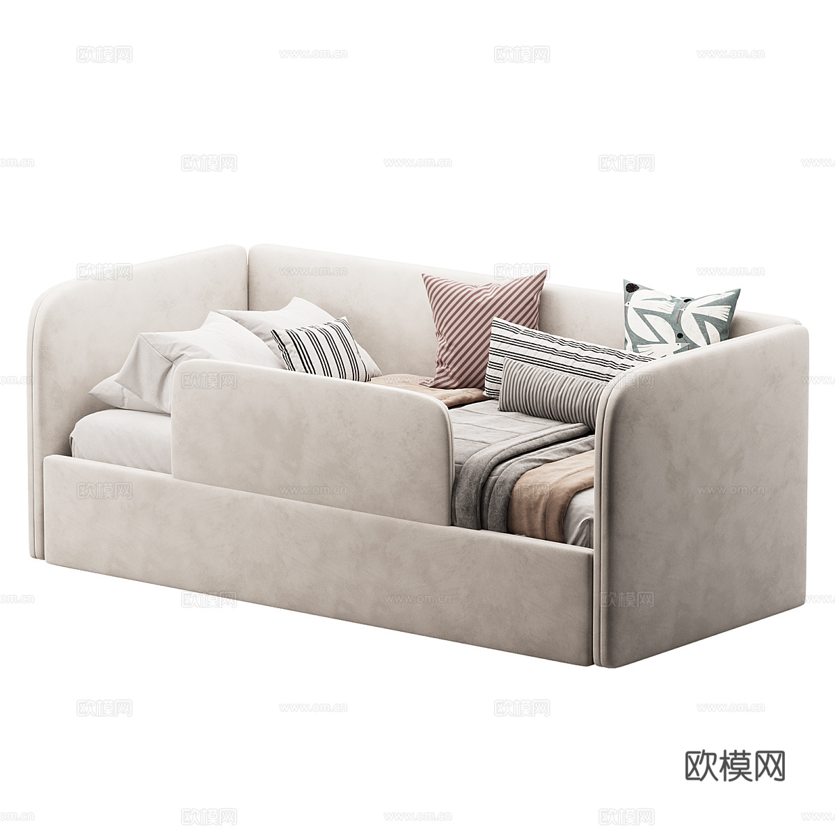现代奶油风儿童布艺沙发床3d模型
