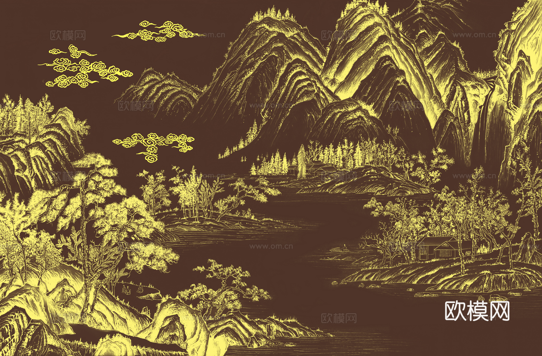 高清新中式楼阁线条肌理背景下载