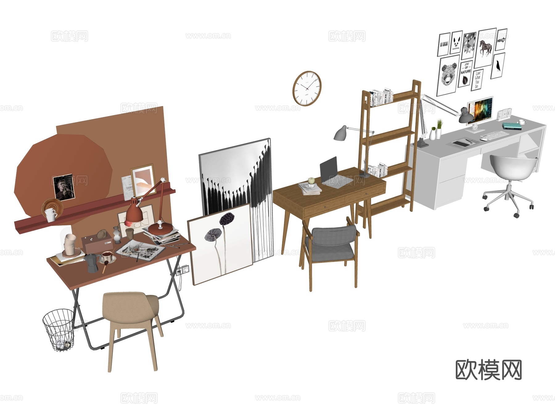 书桌椅 办公桌椅 电脑桌su模型