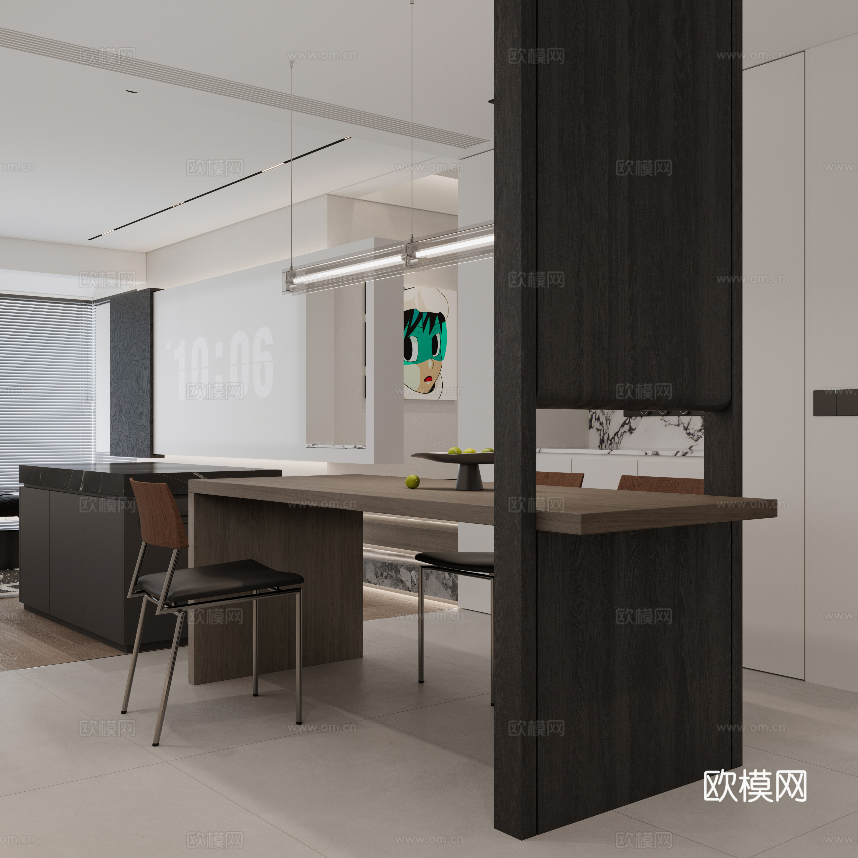 现代极简客餐厅3d模型