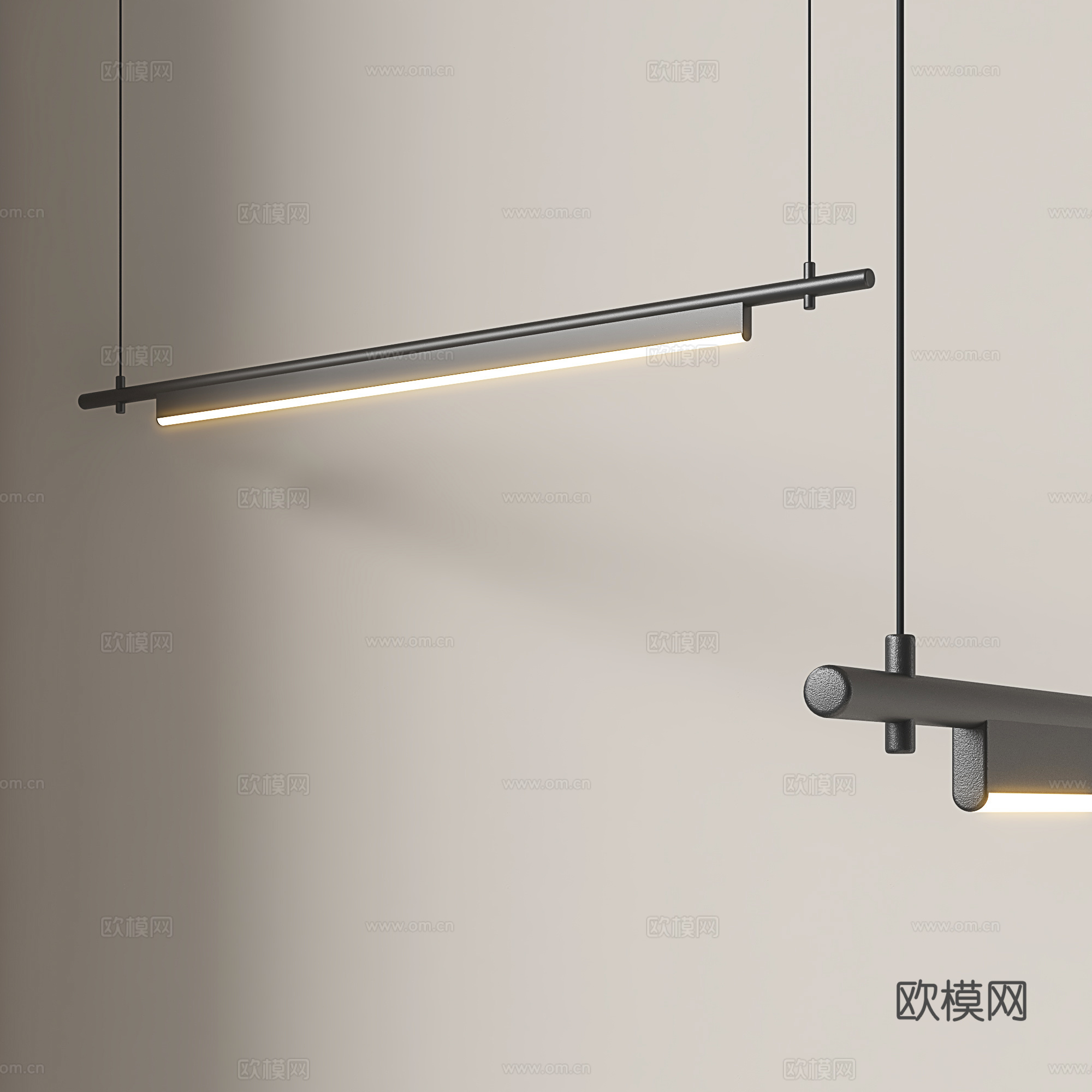 意式一字吊灯 极简餐厅吊灯 北欧长条吊灯 复古书房吊灯 办公3d模型