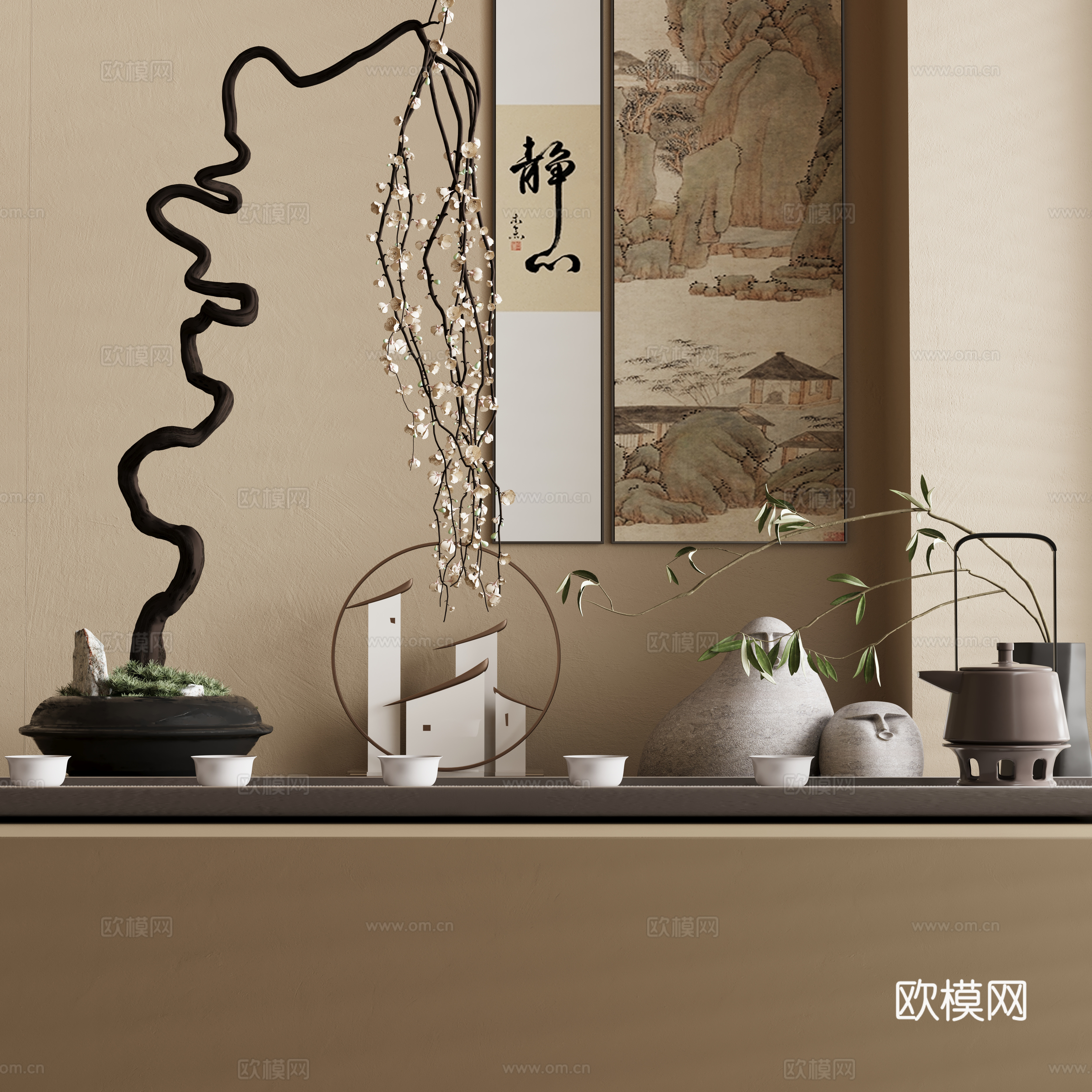 新中式装饰摆件组合3d模型