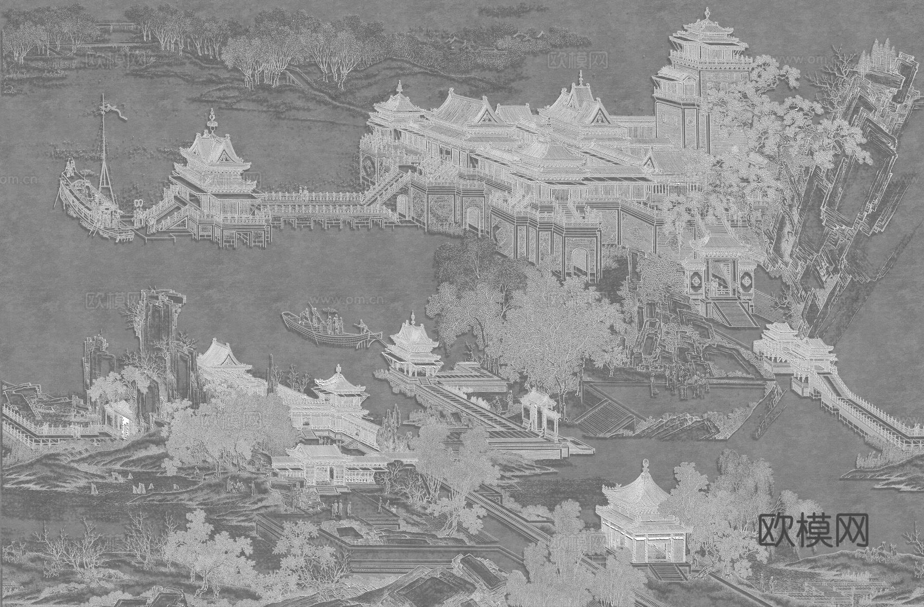 高清新中式楼阁线条肌理背景下载