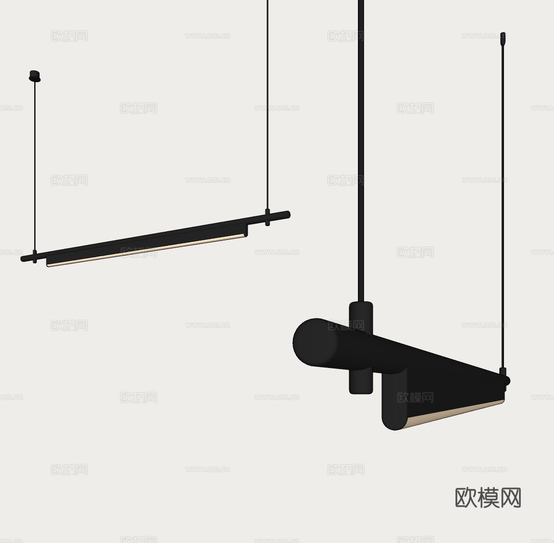 意式一字吊灯 极简餐厅吊灯 北欧长条吊灯 复古书房吊灯 办公su模型