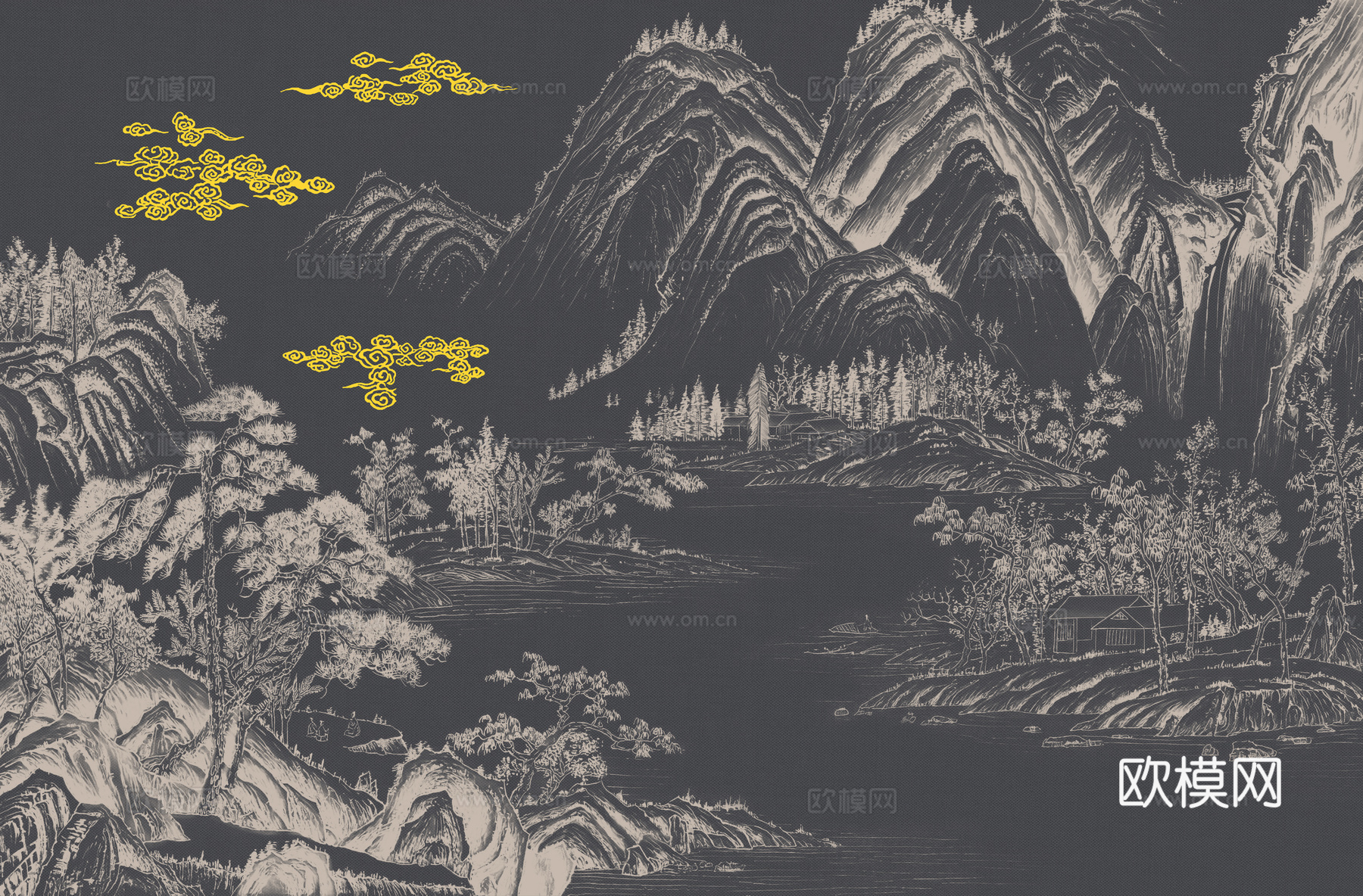 高清新中式楼阁线条肌理背景下载