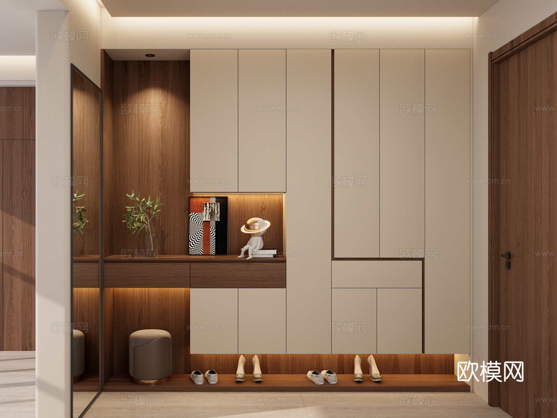 意式 中古风 几何造型 端景柜 鞋柜 悬浮柜 玄关3d模型