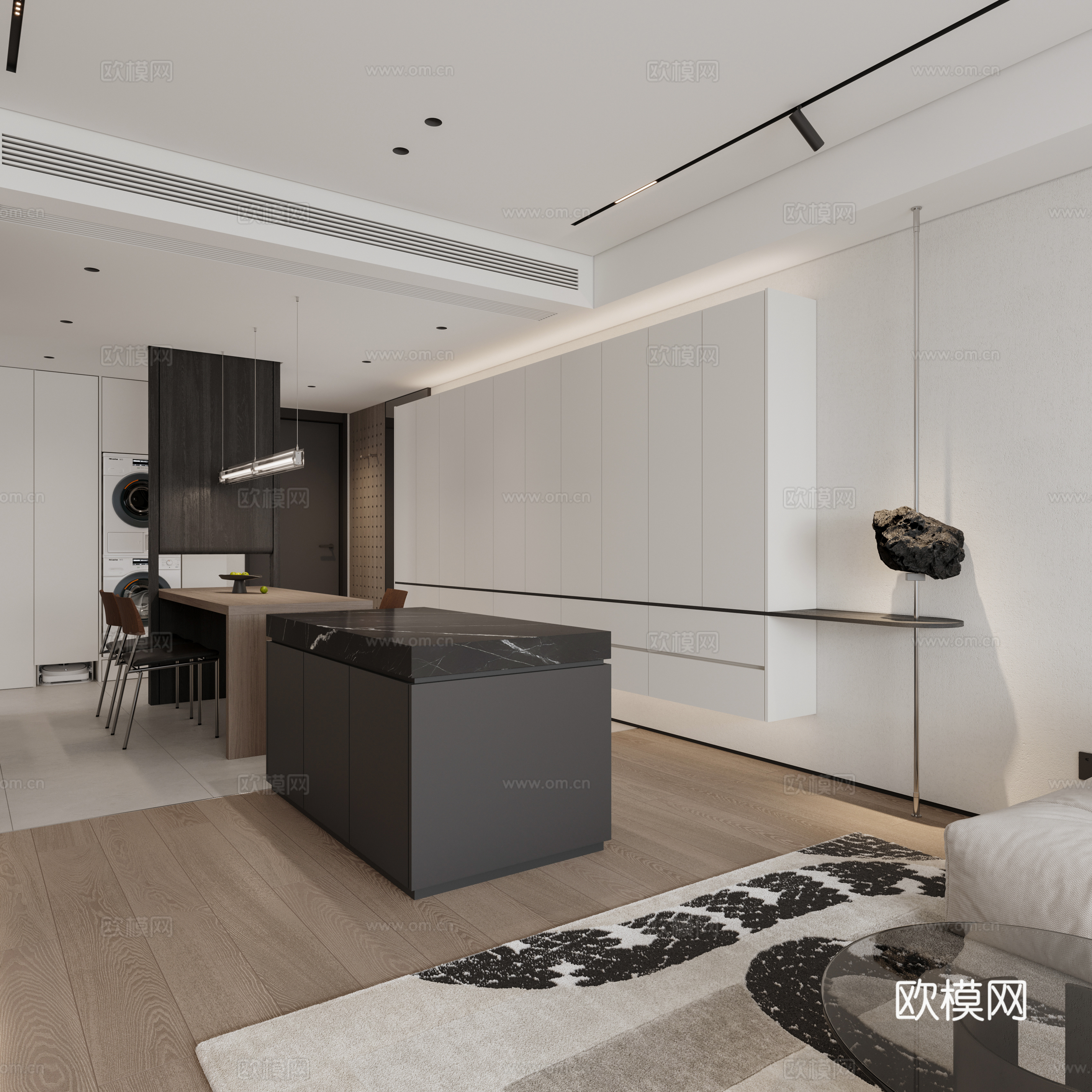 现代极简客餐厅3d模型