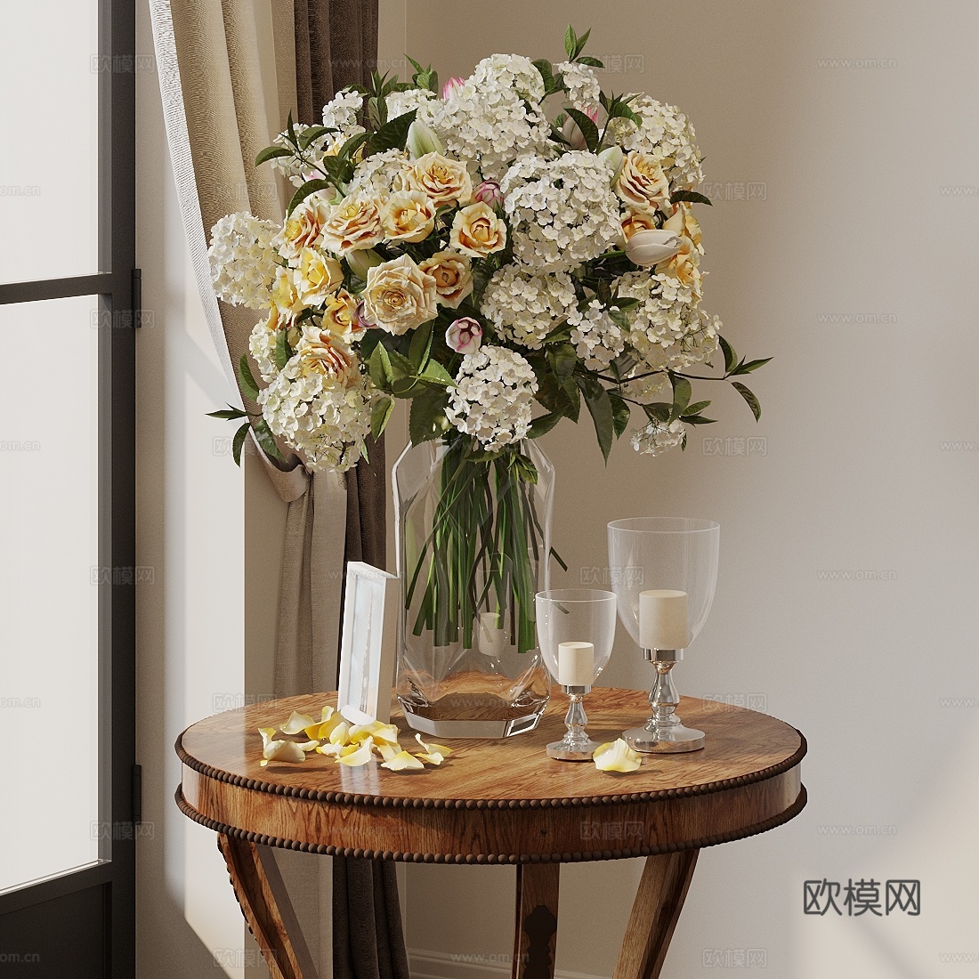 花 玻璃花瓶 婚庆花艺 餐桌花瓶摆件 售楼处酒店花艺 鲜花su模型