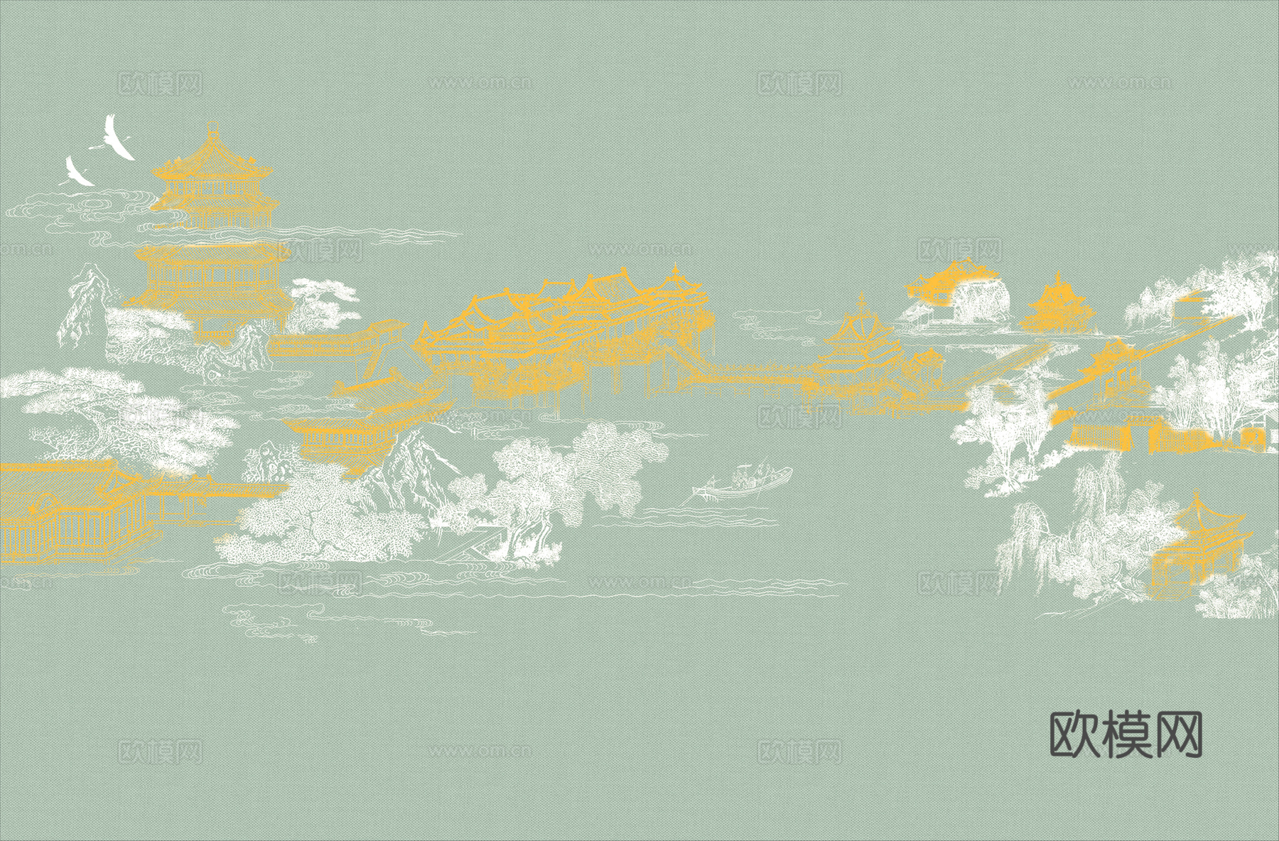 高清新中式楼阁线条肌理背景下载