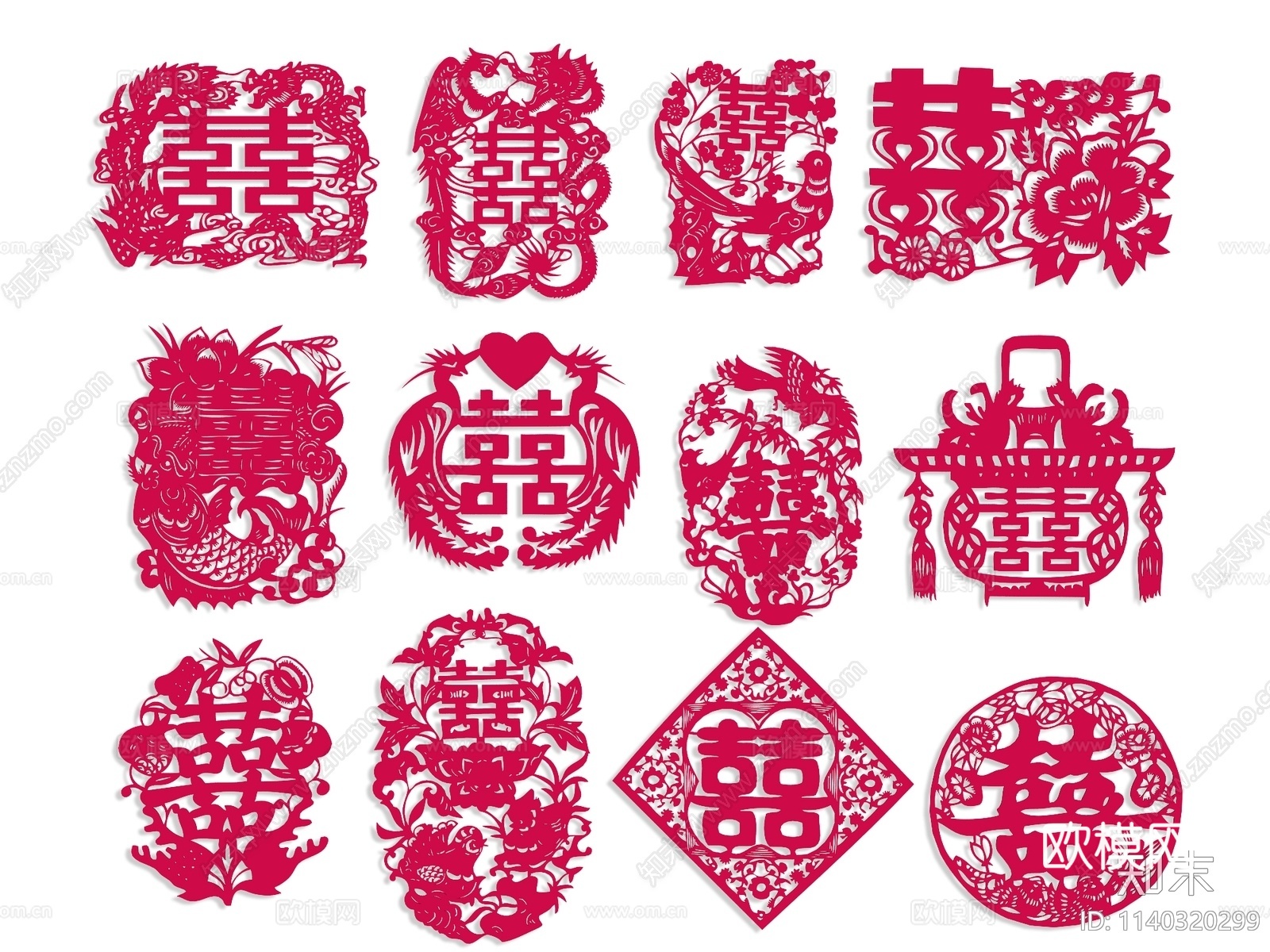 中式喜字剪纸_喜字造型_墙饰_剪纸_剪影_结婚喜字_窗花