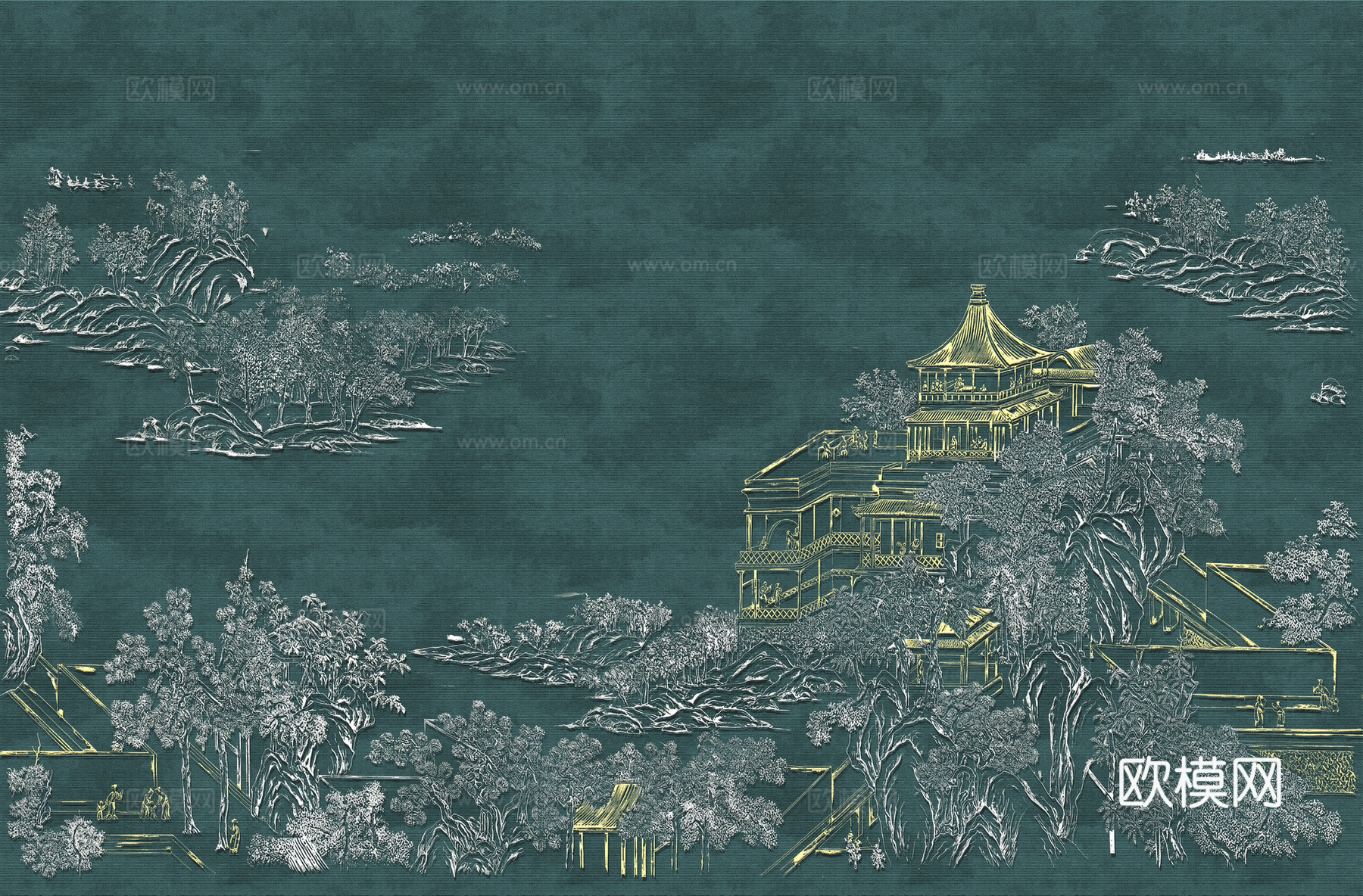 高清新中式楼阁线条肌理背景