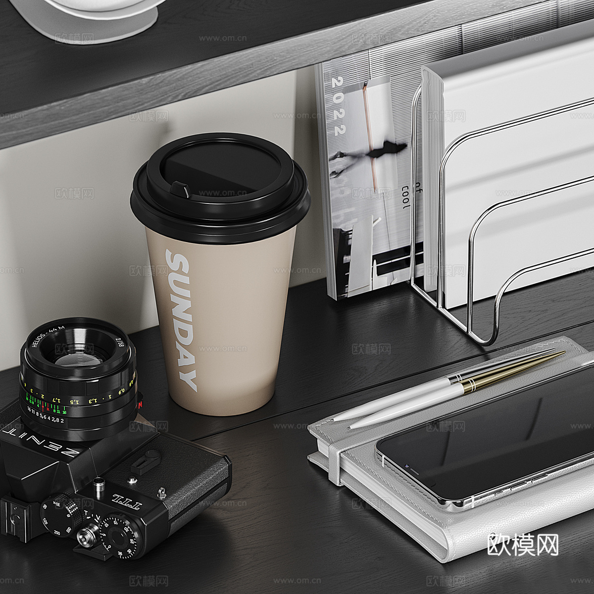 现代意式极简折叠书桌椅3d模型