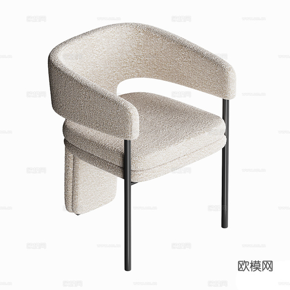 现代奶油风亚麻餐椅3d模型下载(渲染图3)