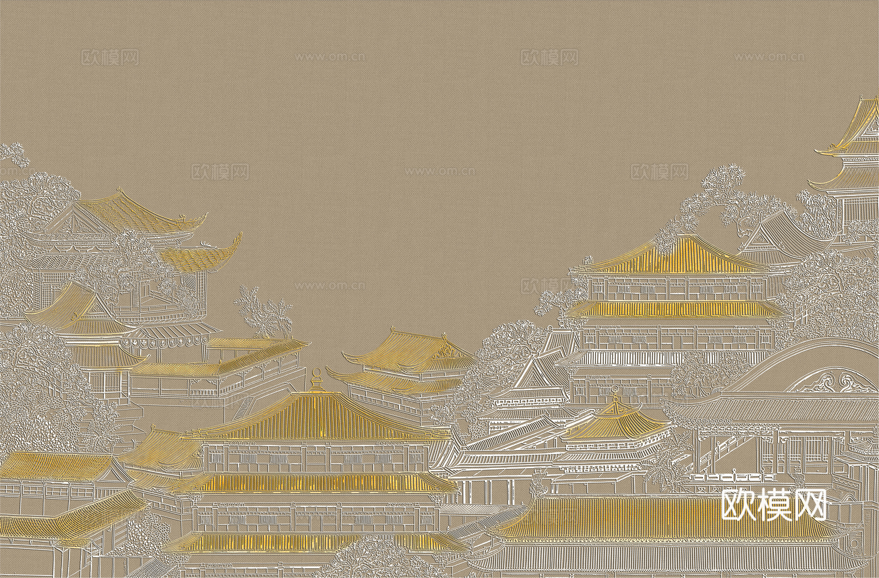 高清新中式楼阁线条肌理背景
