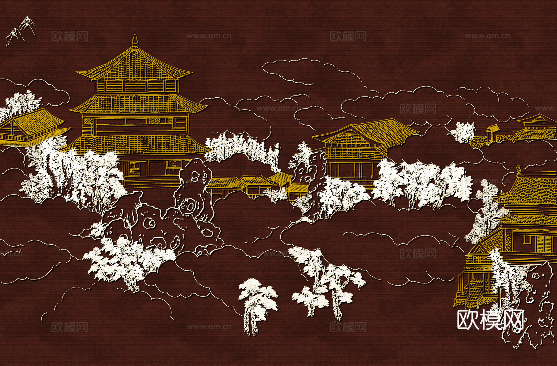 高清新中式楼阁线条肌理背景