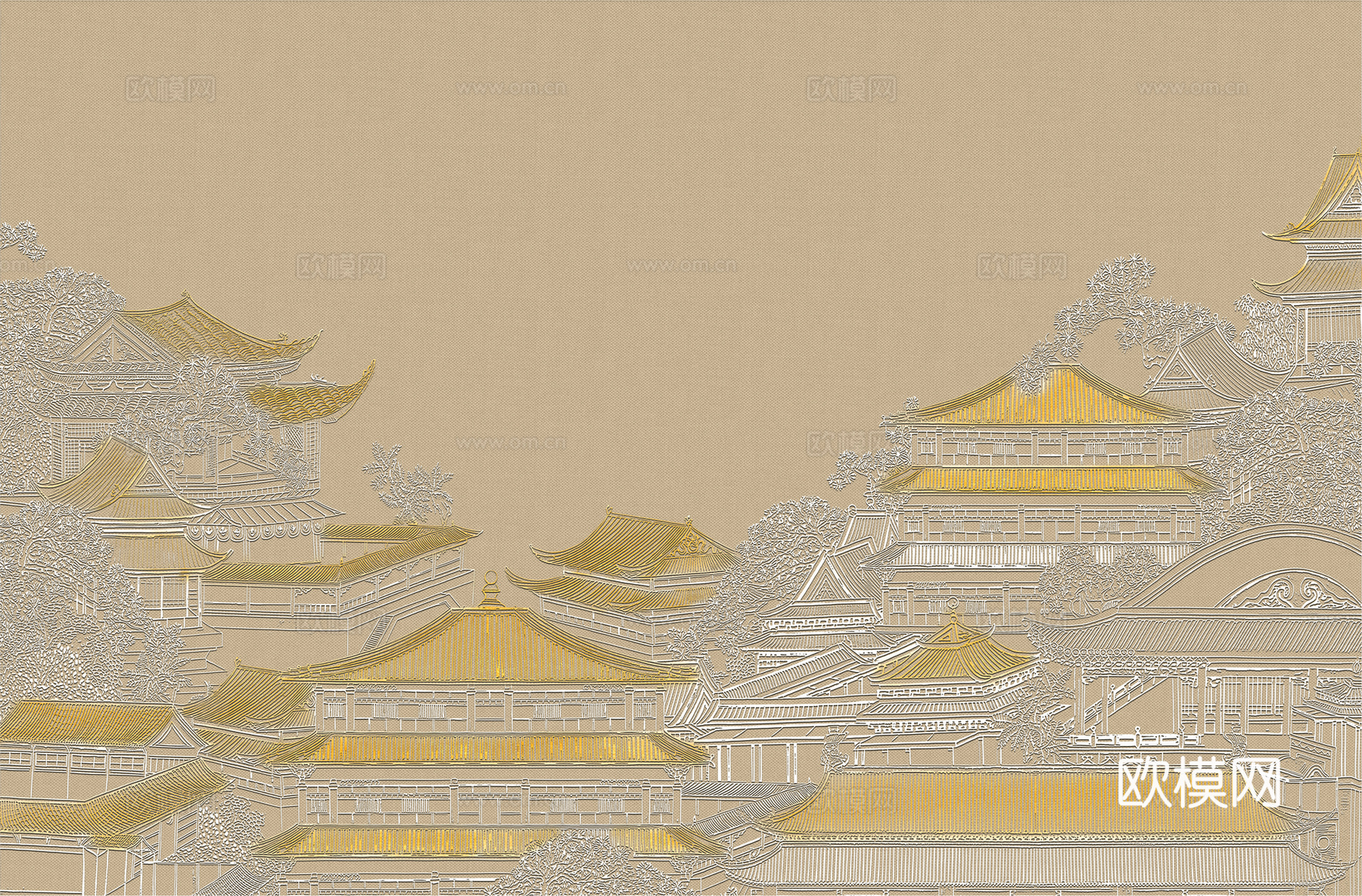 高清新中式楼阁线条肌理背景