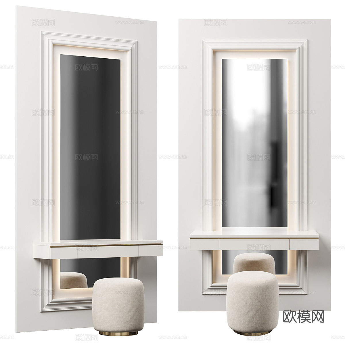 现代奶油风梳妆台3d模型