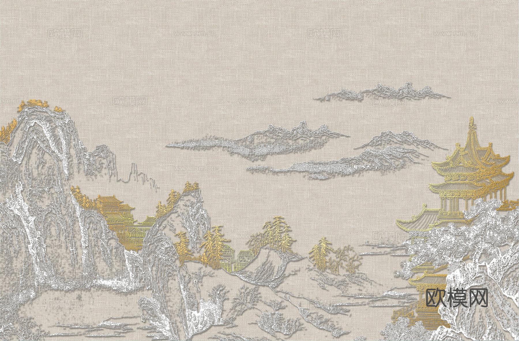 高清新中式楼阁线条肌理背景