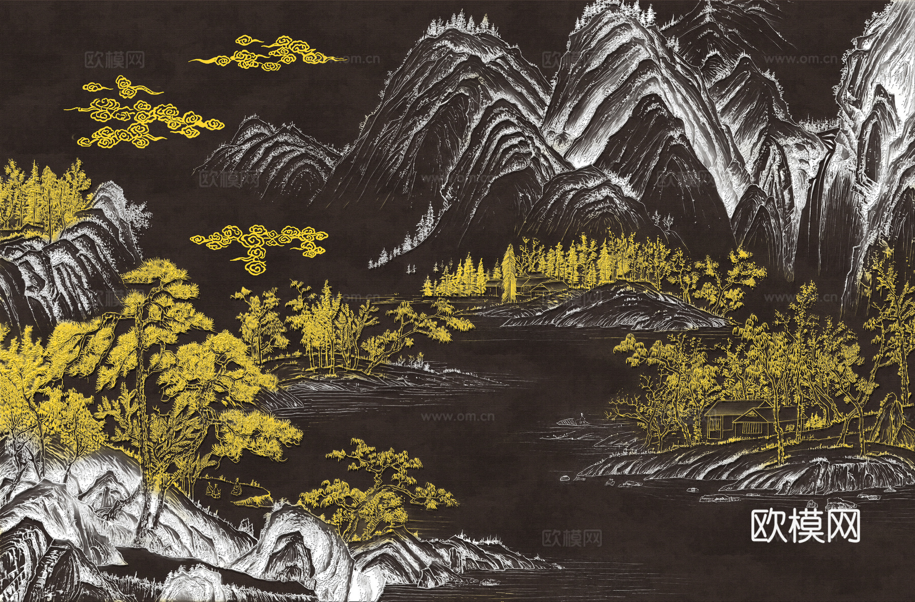 高清新中式楼阁线条肌理背景
