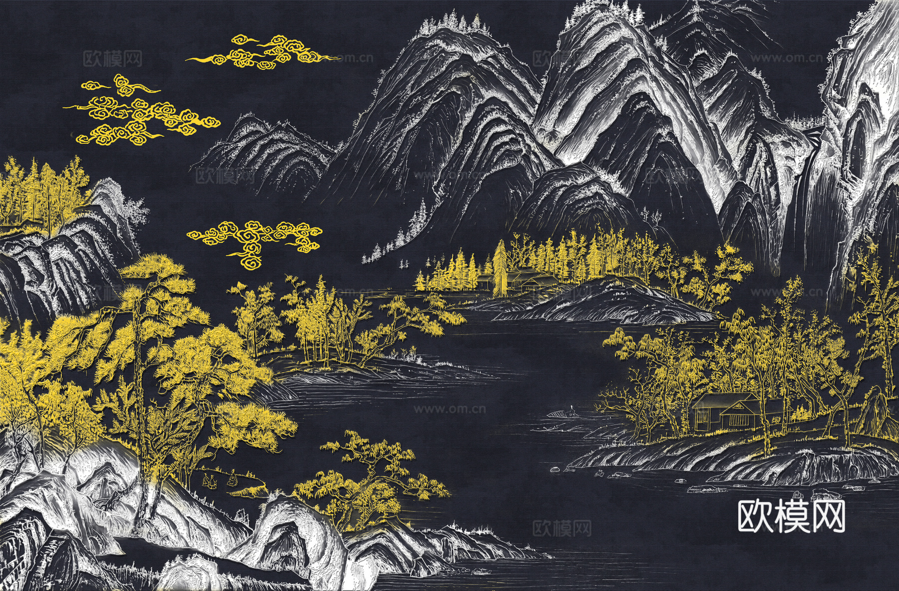高清新中式楼阁线条肌理背景