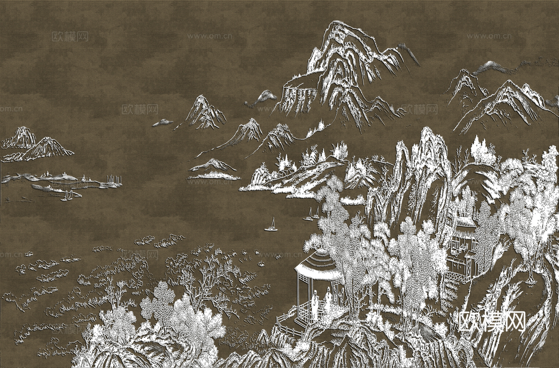 高清新中式楼阁线条肌理背景