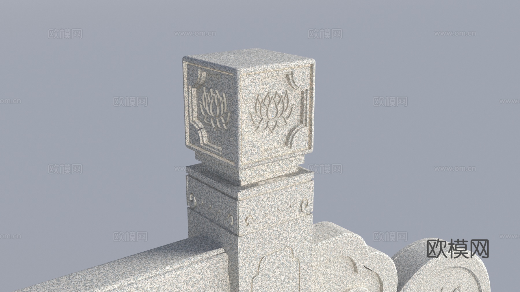 荷花栏杆 中式栏杆 抱鼓 汉白玉栏杆 护栏 大理石栏杆 景观3d模型