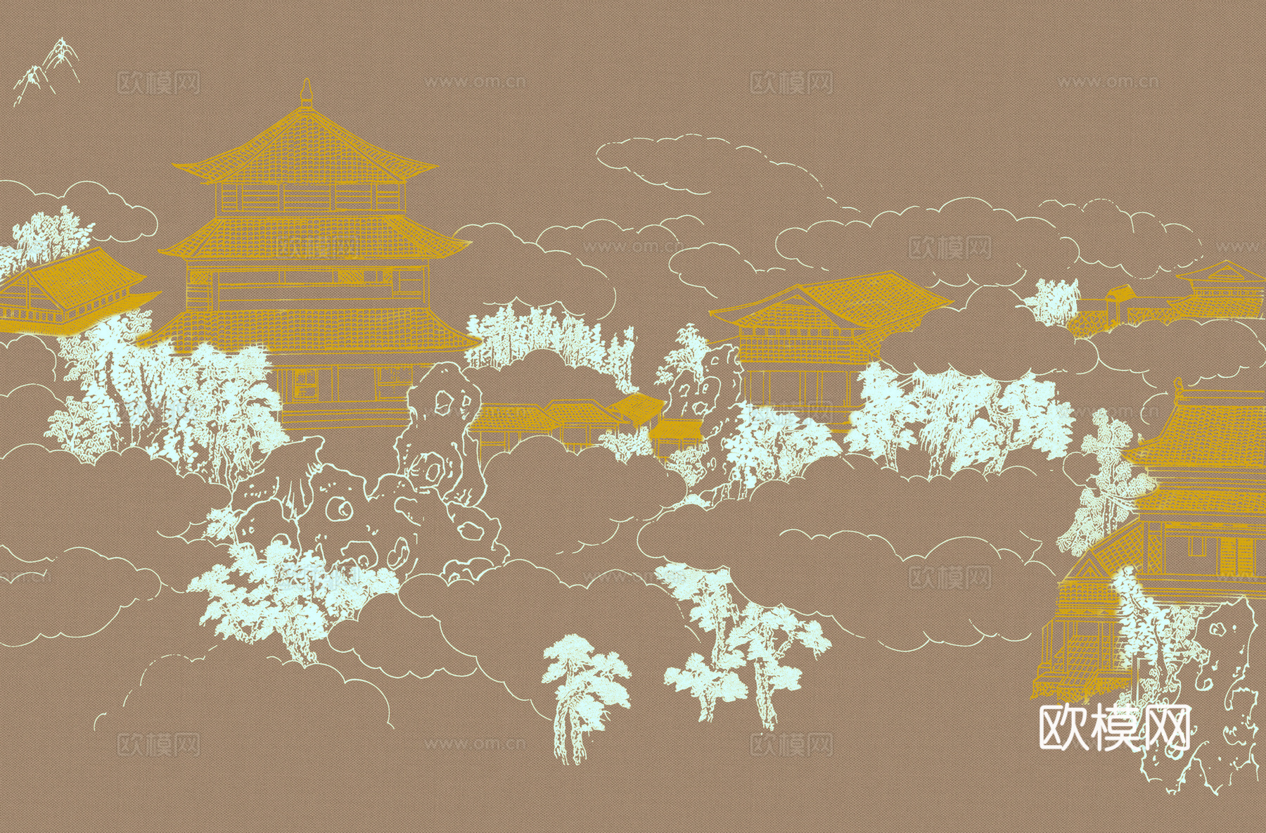 高清新中式楼阁线条肌理背景